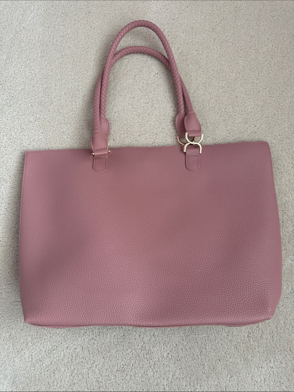 Source Unknown Rose Pink Pebbled Tote with Braided Handles